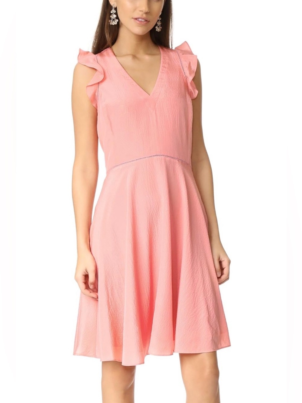 Rebecca Taylor A-Line Silk Sleeveless Ruffled Dress In Peach